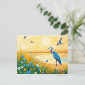 Great Blue Heron Sunset Wildblumen Landschaft Postkarte (Stehend Vorderseite)