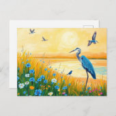 Great Blue Heron Sunset Wildblumen Landschaft Postkarte (Vorne/Hinten)