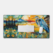 Great Blue Heron Sunset Wildblumen Landschaft Schreibtischunterlage (Tastatur & Maus)