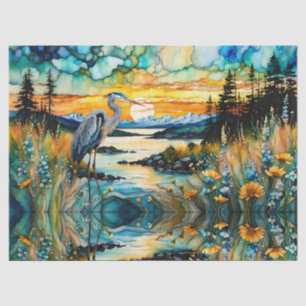 Great Blue Heron Sunset Wildblumen Landschaft Seidenpapier