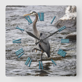 Great Blue Heron Wildlife Birdlover Foto Quadratische Wanduhr