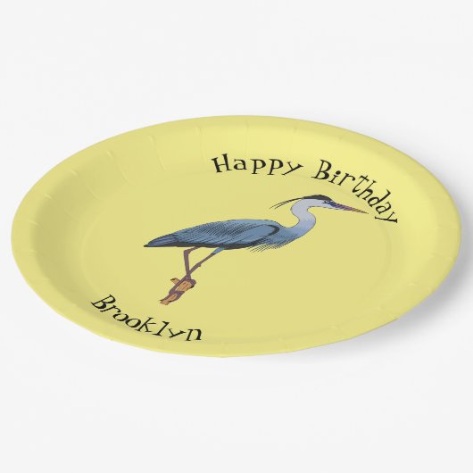 Great blue herone Cartoon Illustration Pappteller (Schrägansicht)