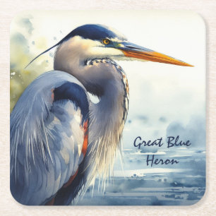 Great Blue Herone Watercolor Bird Art Feuchtgebiet Rechteckiger Pappuntersetzer