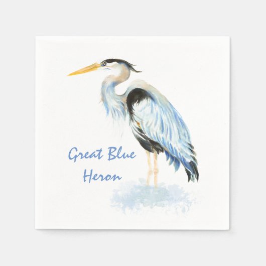 Great Blue Herone Watercolor Bird Art Feuchtgebiet Serviette (Vorderseite)