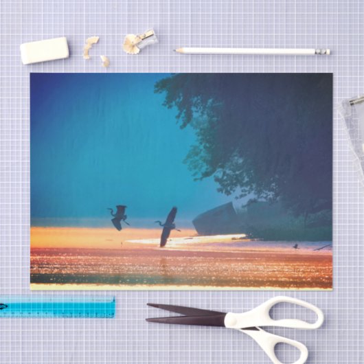 Great Blue Herons Take Flight - Blue Seidenpapier (Handwerk)