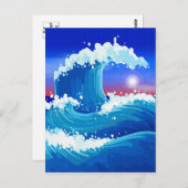 Great Blue Tsunami Wave Art Postkarte (Vorne/Hinten)