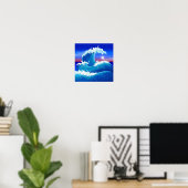 Great Blue Wave Art Zeichnend Poster (Heimbüro)