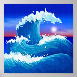 Great Blue Wave Art Zeichnend Poster