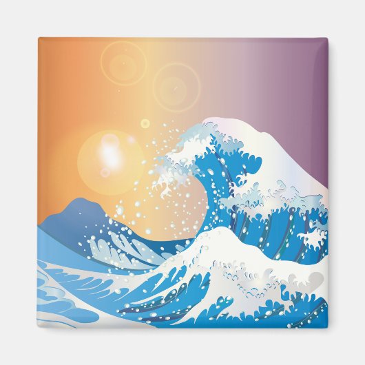 Great Blue Wave mit Sunny Sky Hand Drawn Magnet (Vorne)