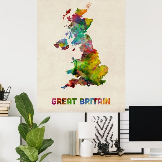 Great Britain Watercolor Map Poster (Heimbüro)