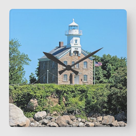 Great Captain Island Lighthouse, CT Wall Clock Quadratische Wanduhr (Vorderseite)