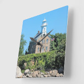 Great Captain Island Lighthouse, CT Wall Clock Quadratische Wanduhr (Winkel)