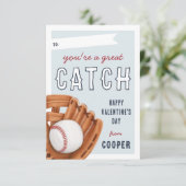 Great Catch Baseball Valentinstag Card Einladung (Stehend Vorderseite)