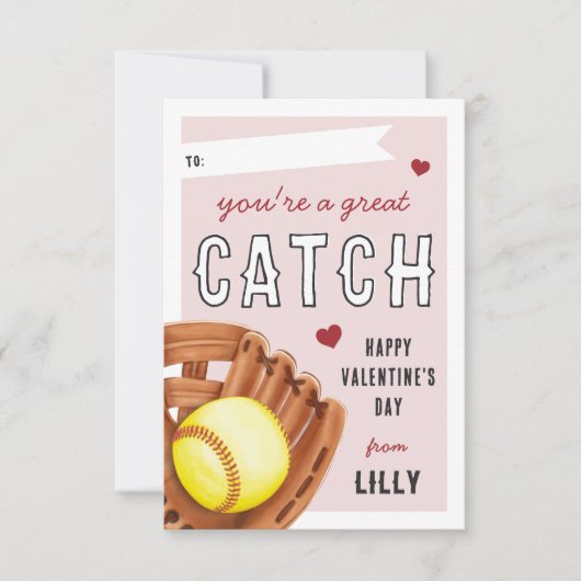 Great Catch Softball Valentinstag Card Einladung (Vorderseite)