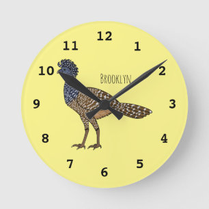Great curassow bird cartoon illustration  runde wanduhr