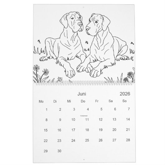 Great Dane 18-Month Coloring Personalized Kalender (Jun 2026)