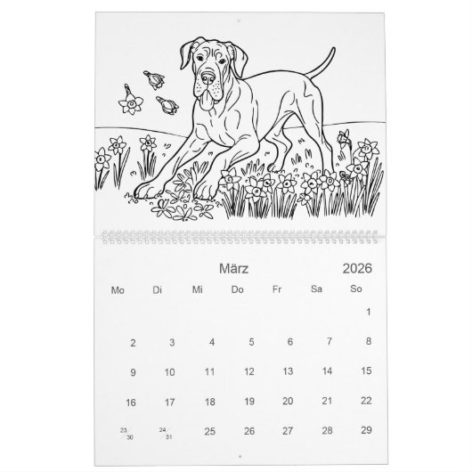 Great Dane 18-Month Coloring Personalized Kalender (Mär 2026)