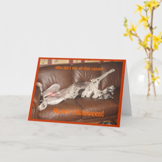Great Dane Ate Too Much Halloween Candy Karte (Gelbe Blume)