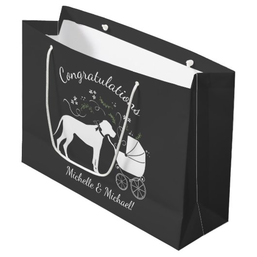 Great Dane Baby Dusche Große Geschenktüte (Vorderseite Schrägansicht)