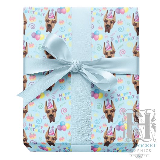 Great Dane Birthday Gift Wrapping Paper Blue Geschenkpapier