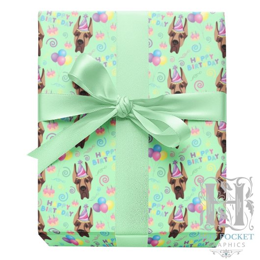 Great Dane Birthday Gift Wrapping Paper Green Geschenkpapier