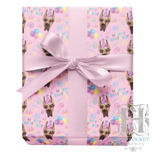 Great Dane Birthday Gift Wrapping Paper Pink Geschenkpapier
