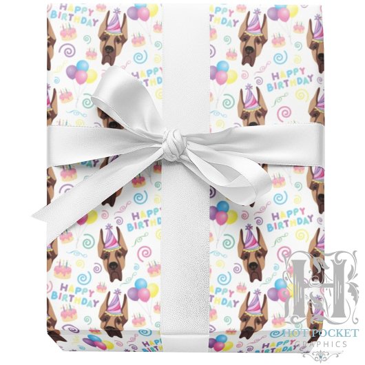 Great Dane Birthday Gift Wrapping Paper White Geschenkpapier