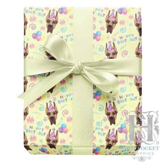Great Dane Birthday Gift Wrapping Paper Yellow Geschenkpapier