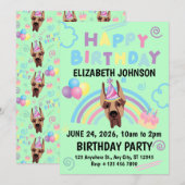 Great Dane Birthday Invitation in Green Einladung (Vorne/Hinten)