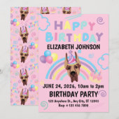 Great Dane Birthday Invitation in Pink Einladung (Vorne/Hinten)