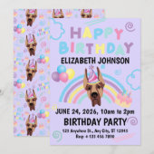 Great Dane Birthday Invitation in Purple Einladung (Vorne/Hinten)