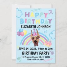 Great Dane Birthday Party Invitation Blue
