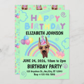 Great Dane Birthday Party Invitation Green Einladung (Vorne/Hinten)