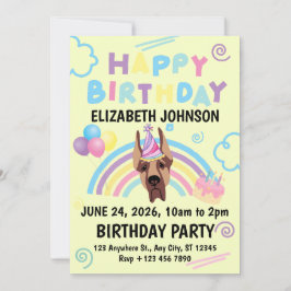 Great Dane Birthday Party Invitation Yellow Einladung