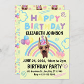 Great Dane Birthday Party Invitation Yellow Einladung (Vorne/Hinten)