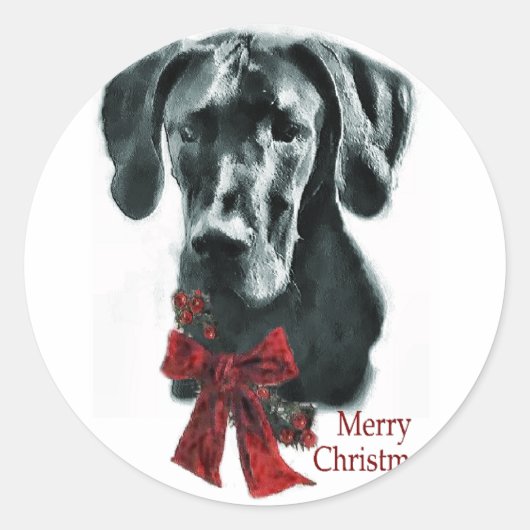 Great Dane Black Christmas Geschenke Runder Aufkleber (Vorderseite)