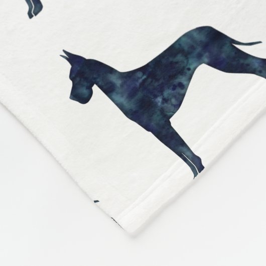 Great Dane Black Watercolor Silhouette Fleecedecke (Ecke)