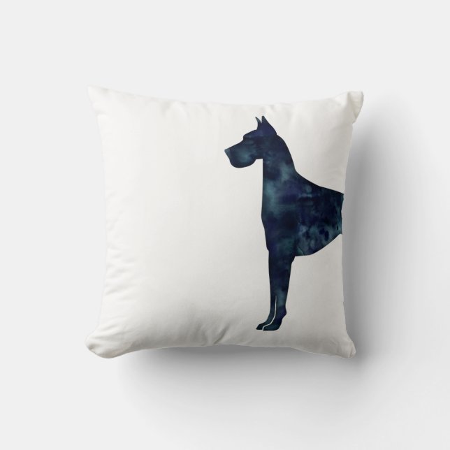 Great Dane Black Watercolor Silhouette Kissen (Vorderseite)