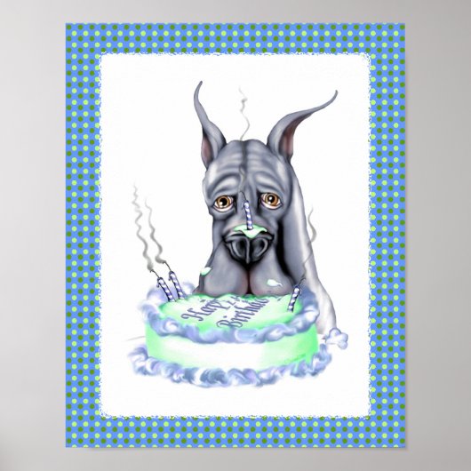 Great Dane Blue Birthday Cake Face Poster (Vorne)