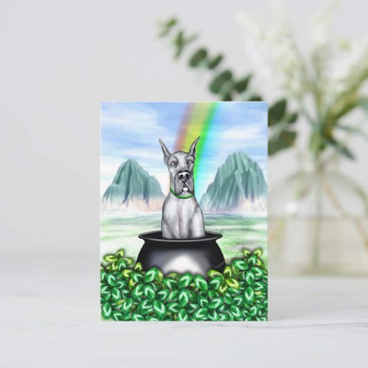 Great Dane Blue Pot O Gold Postkarte (Stehend Vorderseite)