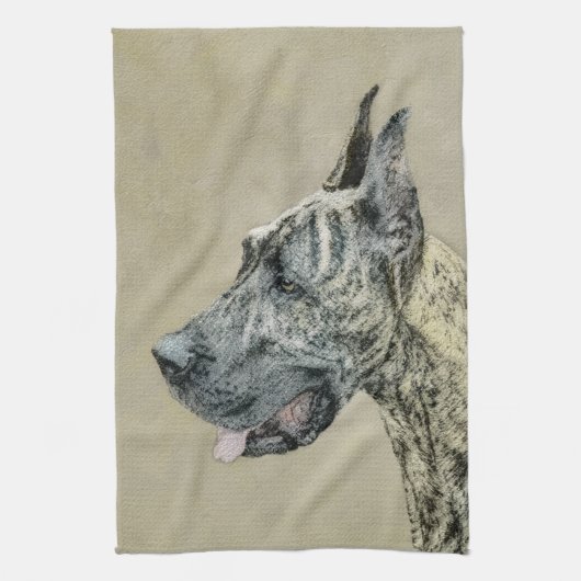 Great Dane (Brindle) Malerei - Original Hund Kunst Handtuch (Vertikal)
