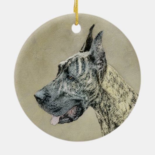 Great Dane (Brindle) Malerei - Original Hund Kunst Keramik Ornament (Hinten)