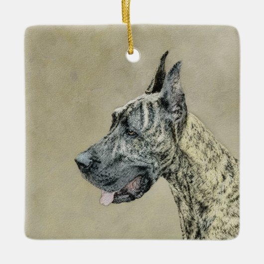 Great Dane (Brindle) Malerei - Original Hund Kunst Keramikornament (Vorderseite)