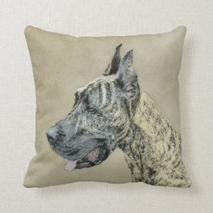 Great Dane (Brindle) Malerei - Original Hund Kunst Kissen