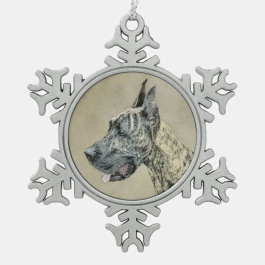 Great Dane (Brindle) Malerei - Original Hund Kunst Schneeflocken Zinn-Ornament (Vorderseite)