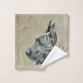 Great Dane (Brindle) Malerei - Original Hunde Art Badhandtuch Set (Waschlappen)