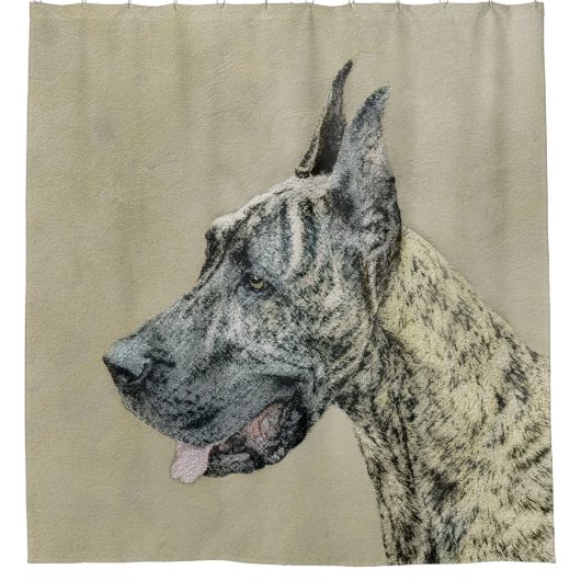 Great Dane (Brindle) Malerei - Original Hunde Art Duschvorhang (Vorderseite)