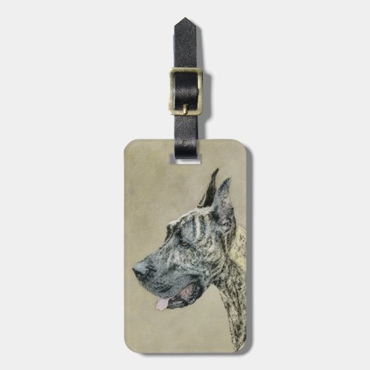 Great Dane (Brindle) Malerei - Original Hunde Art Gepäckanhänger (Vorderseite vertikal)
