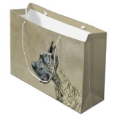 Great Dane (Brindle) Malerei - Original Hunde Art Große Geschenktüte (Vorderseite Schrägansicht)