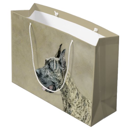 Great Dane (Brindle) Malerei - Original Hunde Art Große Geschenktüte (Rückseite Schrägansicht)